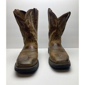 ARIAT ATS Square Toe Leather Work Pull On Boots Sz 10.5 EE Wide 10010148
